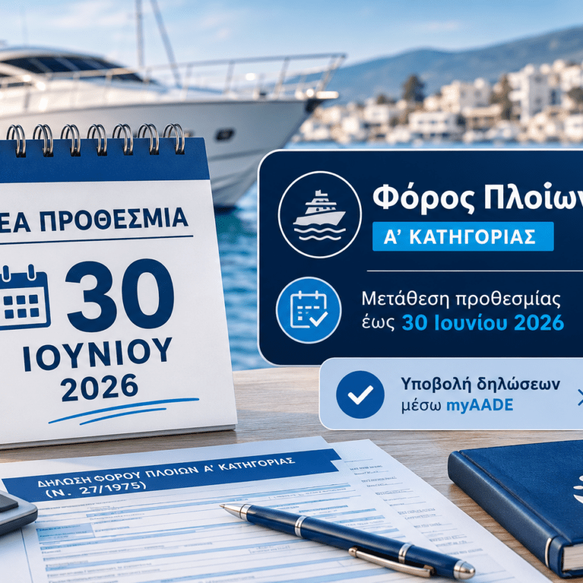 Μετάθεση προθεσμίας για τη δήλωση και πληρωμή της πρώτης δόσης φόρου πλοίων Α' κατηγορίας έως τις 30 Ιουνίου 2026.